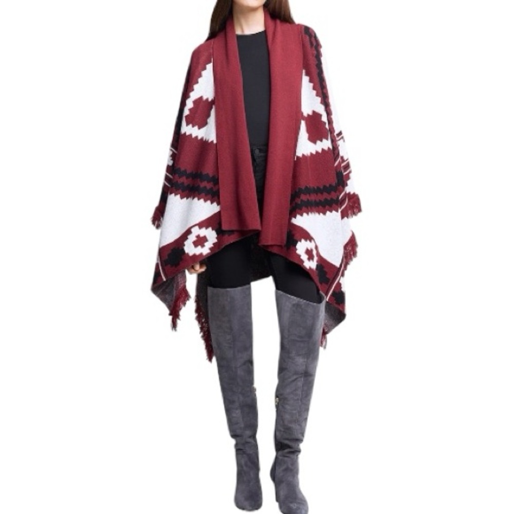 Authentic L’AGENCE Austin Jacquard Cape in Red Aztec | Size XXS